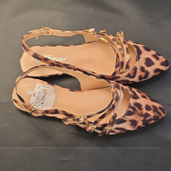 BRAND NEW FOREVER LEOPARD PRINT WOMENS SLINGBACK POINTED TOE WITH BUCKLE… - Picture 7 of 16
